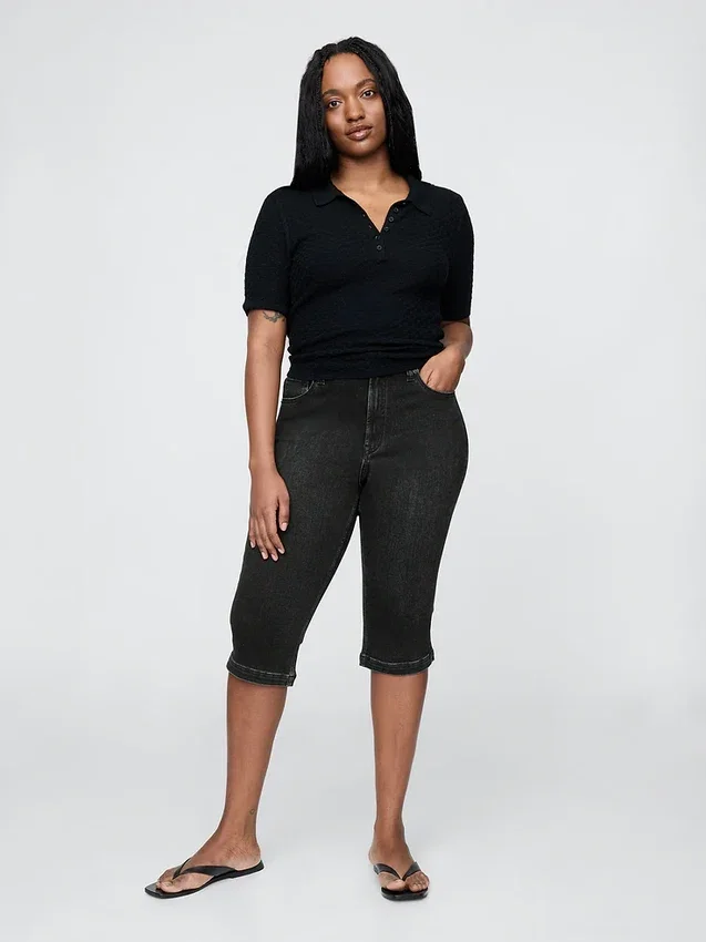 Cropped capri-Jeans met hoge taille