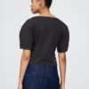 Cropshirt van denim met wijd uitlopende mouwen