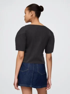 Cropshirt van denim met wijd uitlopende mouwen