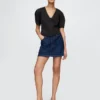 Cropshirt van denim met wijd uitlopende mouwen