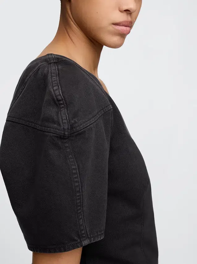 Cropshirt van denim met wijd uitlopende mouwen
