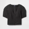Cropshirt van denim met wijd uitlopende mouwen