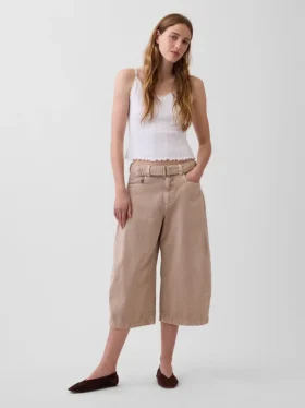 Culotte-broek met middelhoge taille en riem