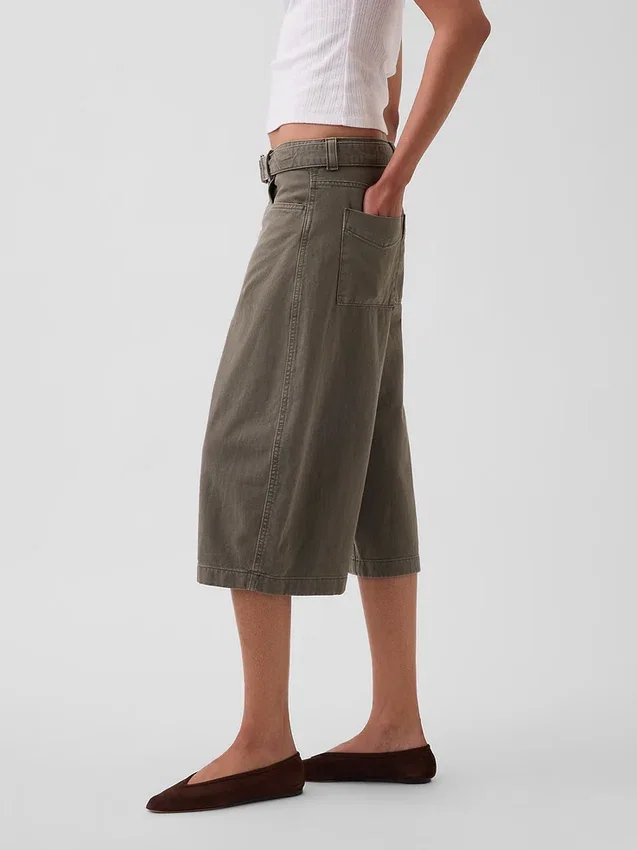 Culotte-broek met middelhoge taille en riem
