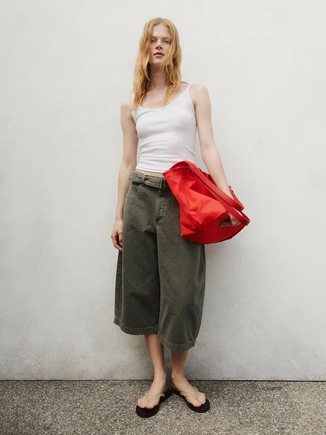 Culotte-broek met middelhoge taille en riem