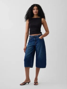 Culotte-Jeans met hoge taille en riem