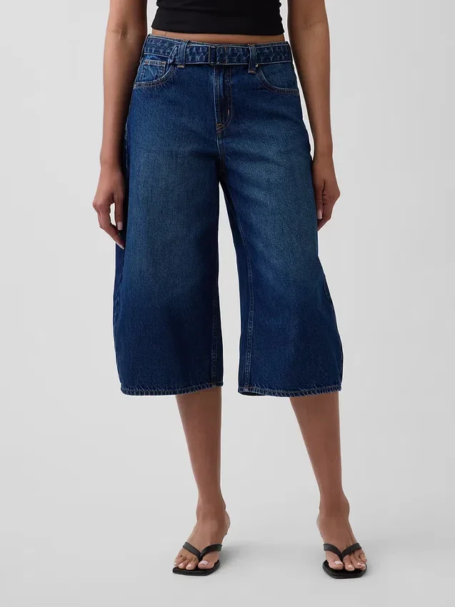 Culotte-Jeans met hoge taille en riem