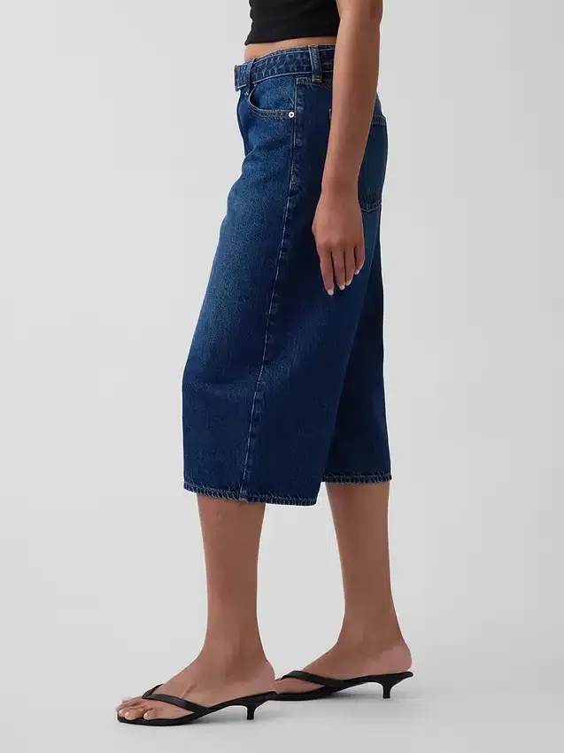 Culotte-Jeans met hoge taille en riem