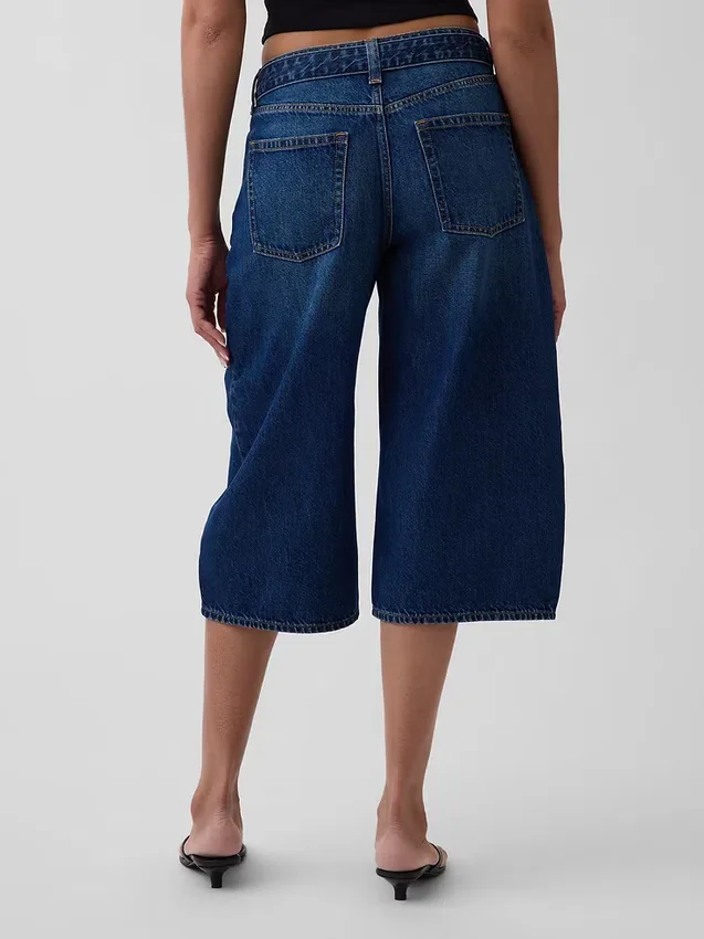 Culotte-Jeans met hoge taille en riem
