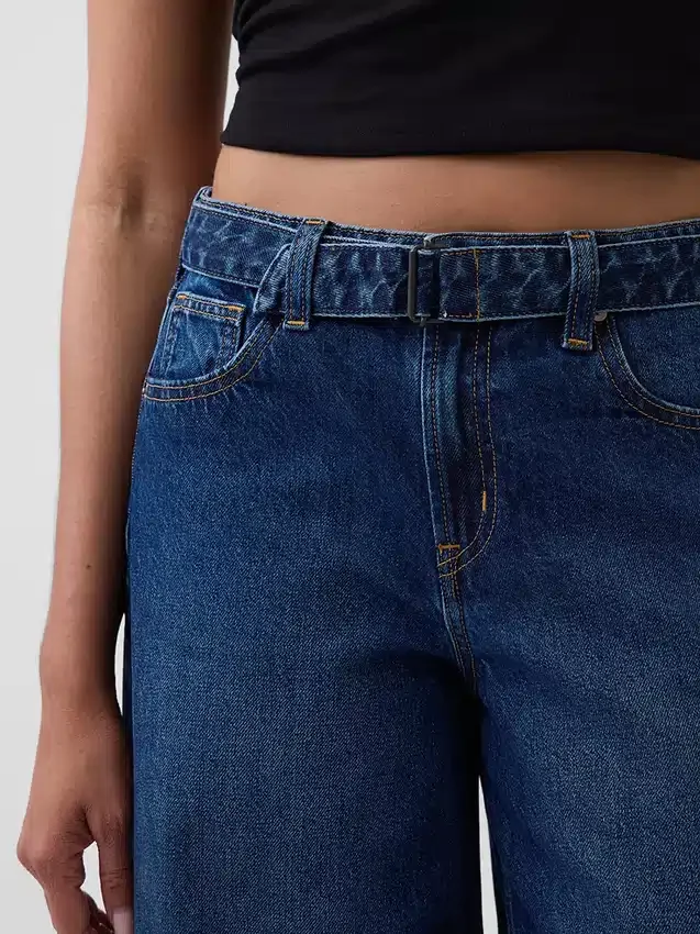 Culotte-Jeans met hoge taille en riem