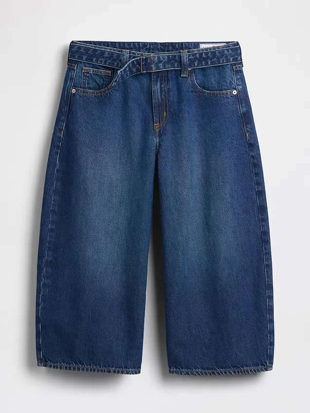 Culotte-Jeans met hoge taille en riem