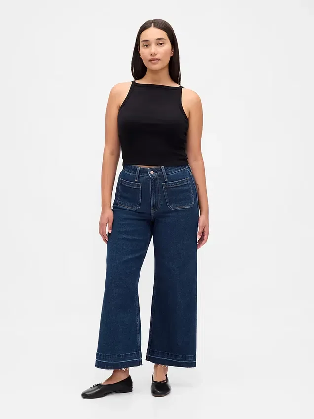 Curvy high-rise jeans met wijde pijpen tot aan de enkels