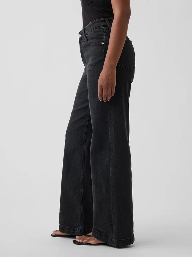 Curvy jeans met hoge taille en wijde pijpen