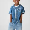 Denim baseballshirt met varsity-logo voor Baby & Peuter