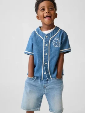 Denim baseballshirt met varsity-logo voor Baby & Peuter