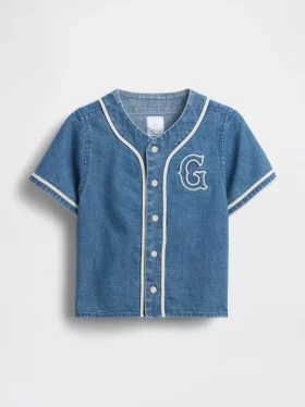 Denim baseballshirt met varsity-logo voor Baby & Peuter