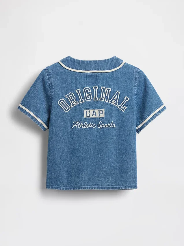 Denim baseballshirt met varsity-logo voor Baby & Peuter