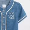 Denim baseballshirt met varsity-logo voor Baby & Peuter