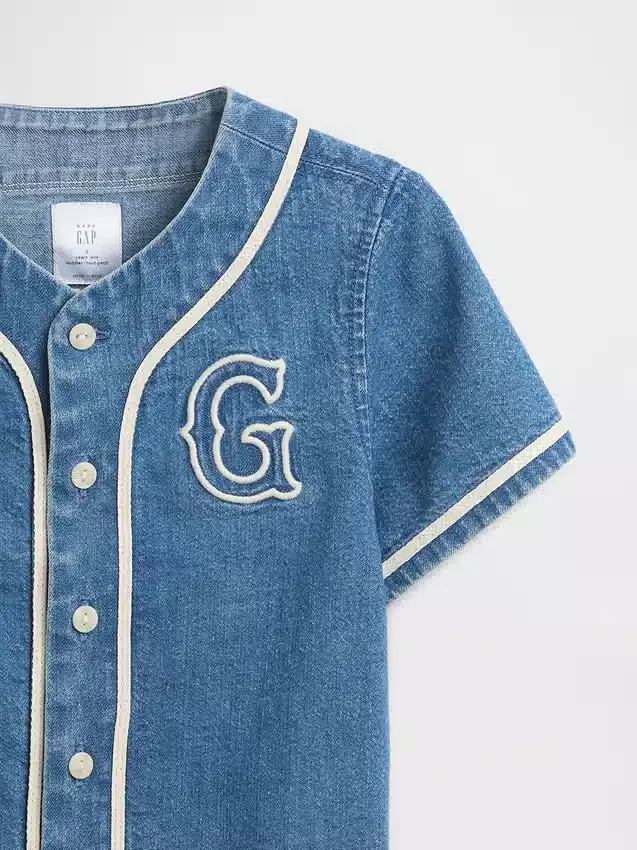 Denim baseballshirt met varsity-logo voor Baby & Peuter