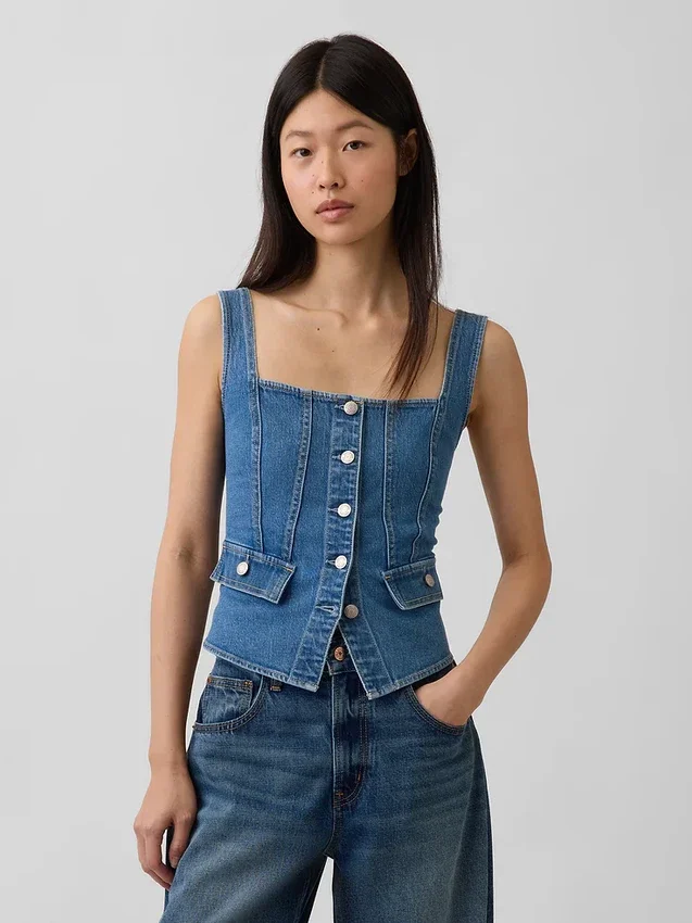 Denim corset-top met zakken