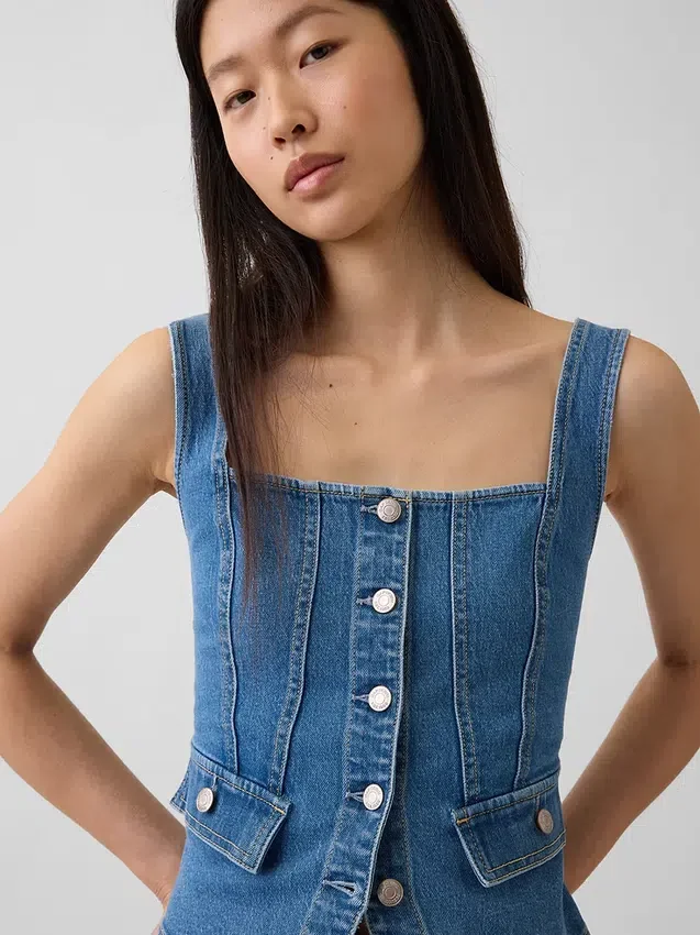 Denim corset-top met zakken