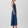 Denim halter maxi-jurk met naden