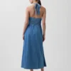 Denim halter maxi-jurk met strik aan de achterkant