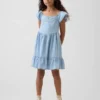 Denim jurk met fladdermouwtjes en sweetheart-halslijn