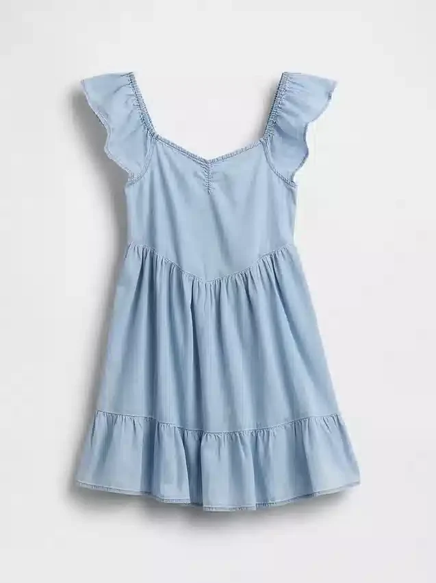Denim jurk met fladdermouwtjes en sweetheart-halslijn