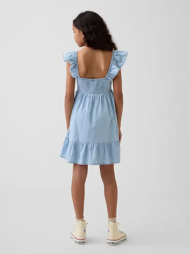 Denim jurk met fladdermouwtjes en sweetheart-halslijn