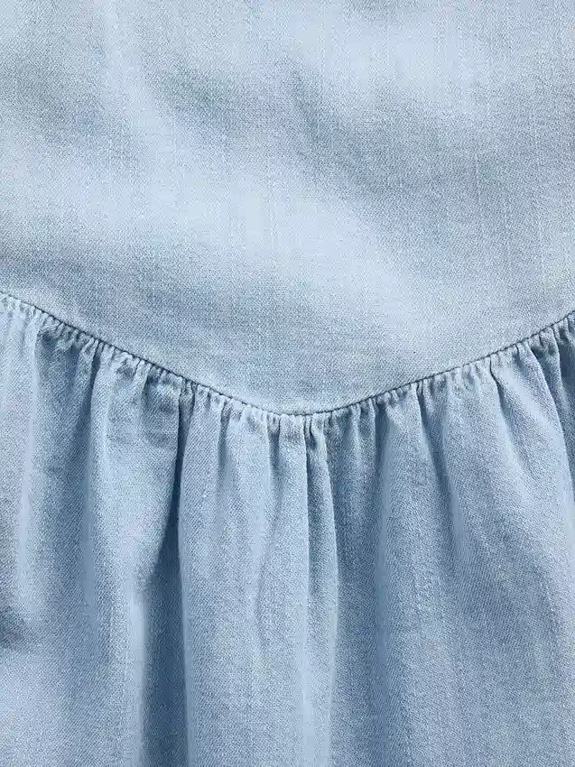Denim jurk met fladdermouwtjes en sweetheart-halslijn