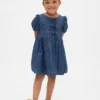 Denim jurk met pofmouwtjes en strik voor Baby & Peuter