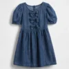 Denim jurk met pofmouwtjes en strik voor Baby & Peuter
