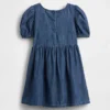 Denim jurk met pofmouwtjes en strik voor Baby & Peuter
