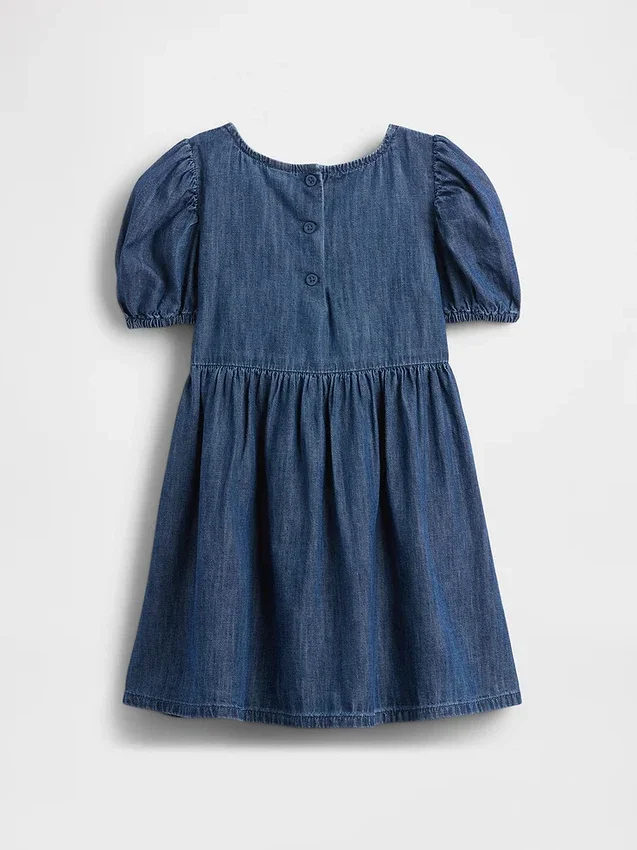 Denim jurk met pofmouwtjes en strik voor Baby & Peuter