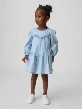 Denim jurk met ruches en hartjes voor Baby & Peuter