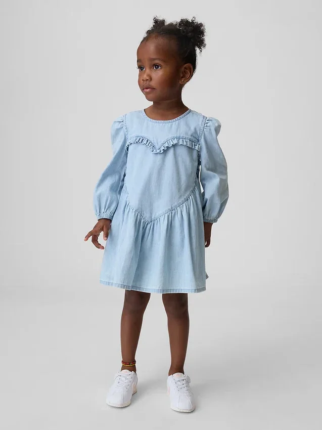 Denim jurk met ruches en hartjes voor Baby & Peuter