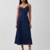 Denim maxi-jurk met naad in corsetstijl