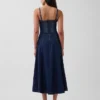 Denim maxi-jurk met naad in corsetstijl