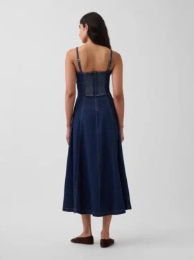 Denim maxi-jurk met naad in corsetstijl