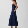Denim maxi-jurk met naad in corsetstijl