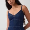 Denim maxi-jurk met naad in corsetstijl