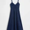 Denim maxi-jurk met naad in corsetstijl