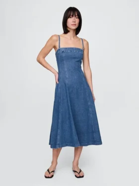 Denim midi-jurk