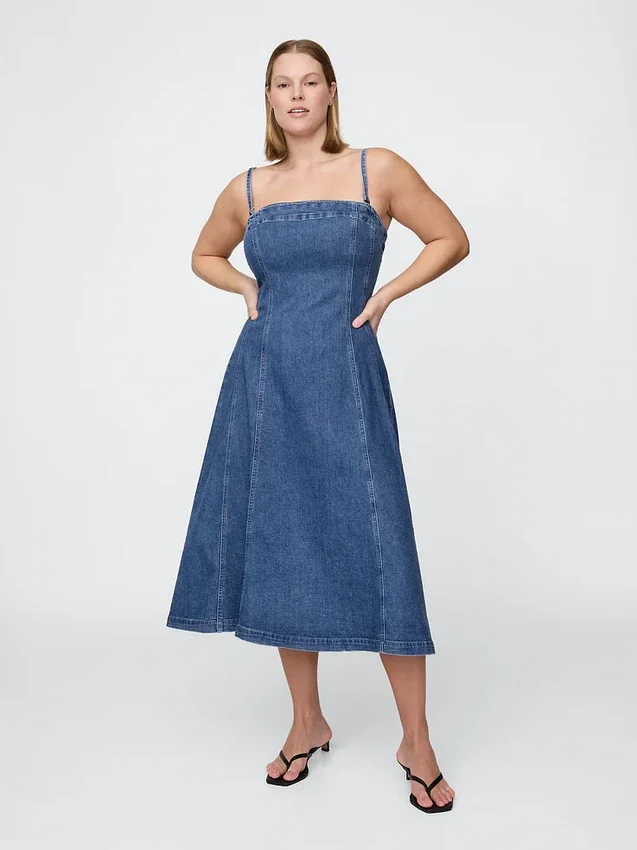 Denim midi-jurk