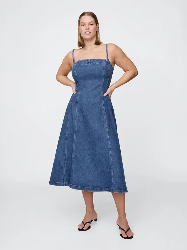 Denim midi-jurk