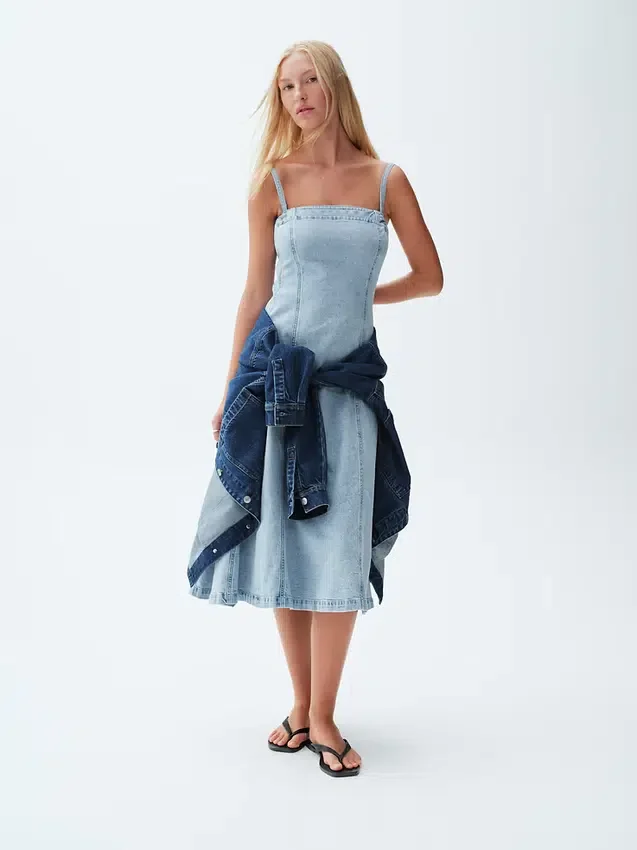 Denim midi-jurk