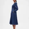 Denim midi-jurk met hartvormige halslijn