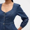 Denim midi-jurk met hartvormige halslijn