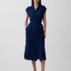 Denim midi-jurk met strik in de taille